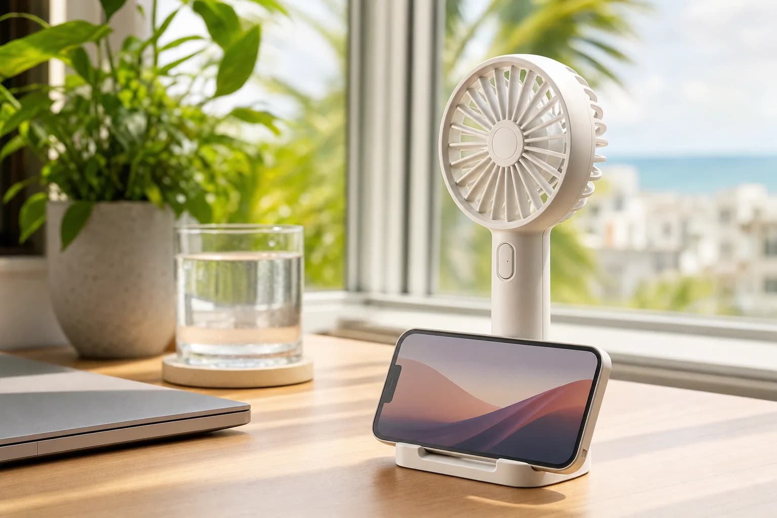 2-in-1 Turbo Fan with Phone Stand in a professional detailed photo
